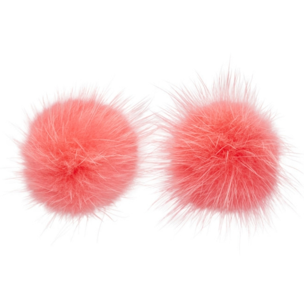 Wild and Woolly Pink Mink Fur Puff Stud Pom Pom Earrings